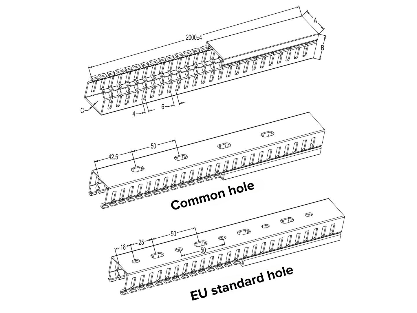 Slot Wiring Duct A 16mm 75mm High drawing details